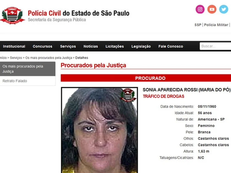 Maria do Pó: mulher mais buscada (Polícia Civil/Reprodução)