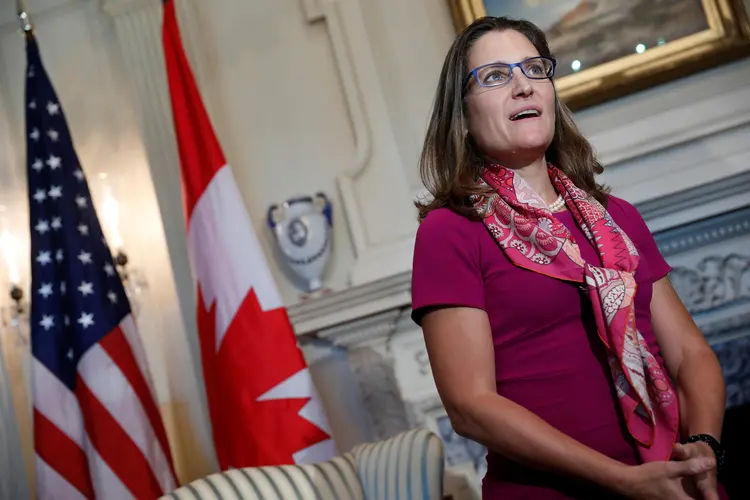 Chrystia Freeland: ministra canadense defendeu um tratado "mais progressista" em termos de gênero, meio ambiente e proteção dos aborígines (Aaron P. Bernstein/Reuters)