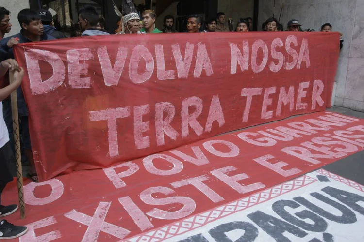 Manifestação: ato antecipa um protesto marcado para a tarde, às 17h, em frente ao MASP (Luiza Calagian / Comissão Guarani Yvyrupa/Facebook/Reprodução)