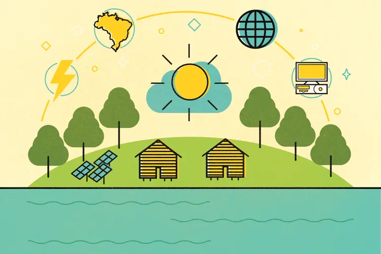 Energia solar: painéis fotovoltaicos sobre as casas torna o consumidor um produtor de energia e contribui com o fornecimento da rede (The Noun Project/Estúdio ABC)