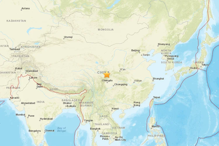 Tremor ocorreu 200 quilômetros ao oeste-noroeste de Guangyuan, na província de Sichuan (USGS/Reprodução)