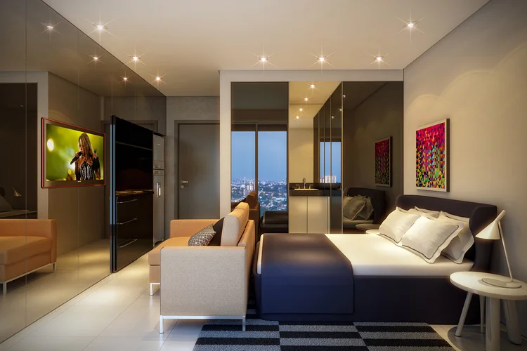Studio de 19 metros quadrados do VN Quatá, na Vila Olímpia, único empreendimento que já foi entregue da nova onda de microapartamentos da cidade. (Vitacon/Divulgação)