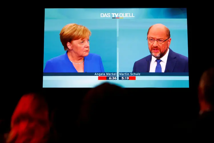 Debate eleitoral na Alemanha: enquetes indicaram que Merkel venceu o duelo de domingo (Fabrizio Bensch/Reuters)