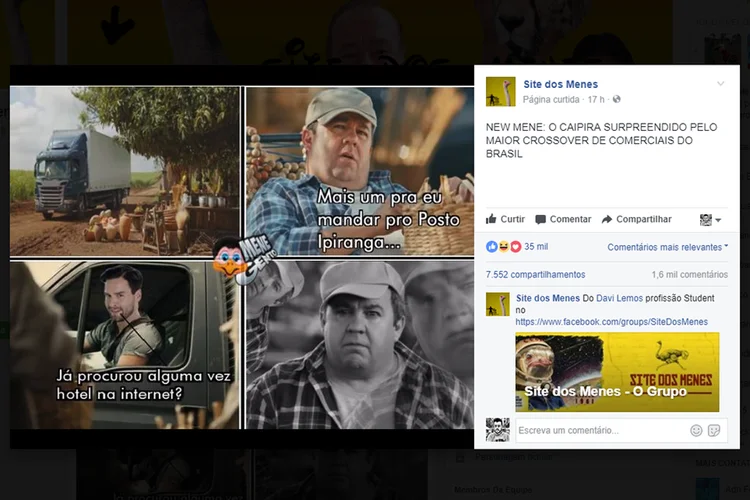 Meme mostra uma espécie de interação entre o Caipira de Ipiranga e o garoto propaganda clássico da Trivago (Facebook/Reprodução)