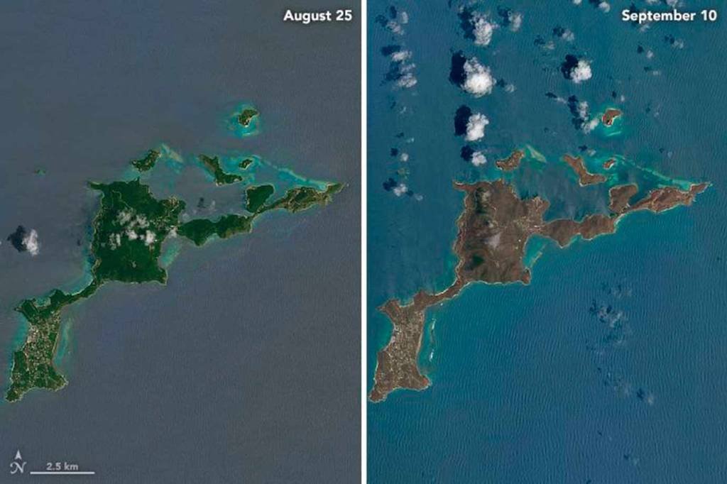 Força do Irma transformou verde do Caribe em marrom estéril