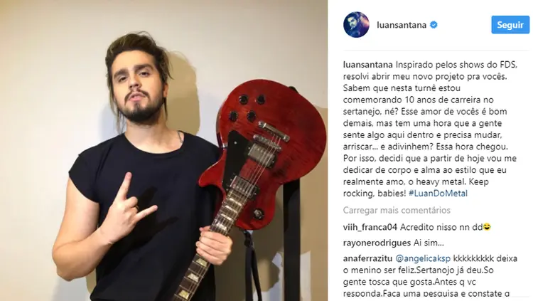 Post de Luan Santana nas redes: viral da Snickers (Facebook/Reprodução)