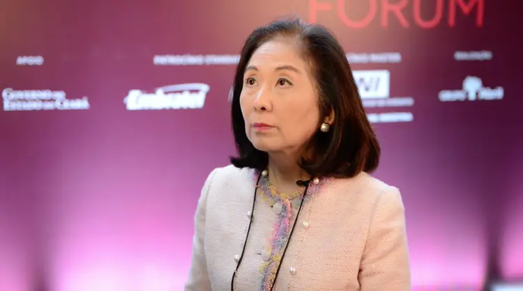 Chieko Aoki, presidente da rede Blue Tree Hotels, durante EXAME Fórum (Henrique Donadio/Site Exame)