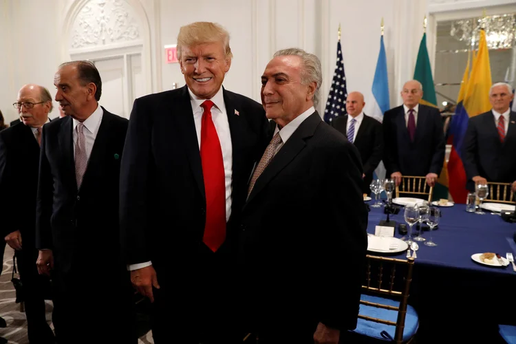 FOTO DE ARQUIVO: encontro entre o presidente dos EUA, Donald Trump, e o presidente do Brasil, Michel Temer, em Nova York (Kevin Lamarque/Reuters)