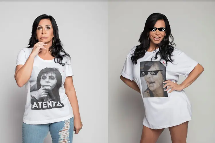 Gretchen: além dos memes, há modelos da camiseta com os refrões de músicas da cantora (Reserva/Reprodução)