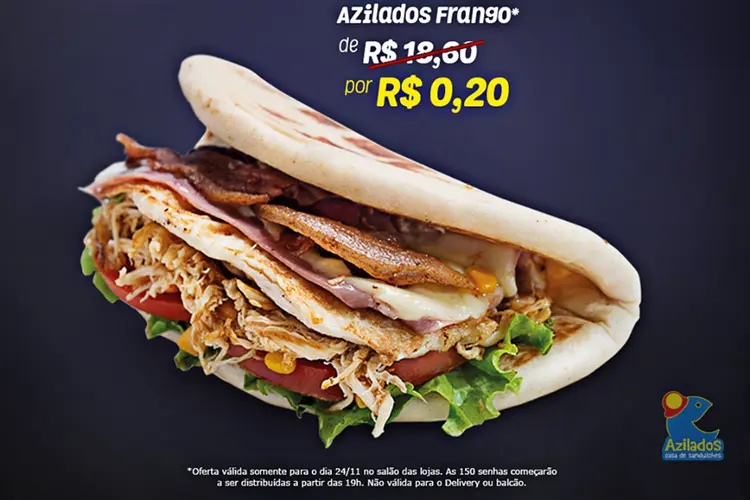 Azilados Frango, da Azilados Casa de Sanduíches: sanduíche baixará de preço a partir das 19h de hoje (24) (Azilados Casa de Sanduíches/Facebook/Reprodução)