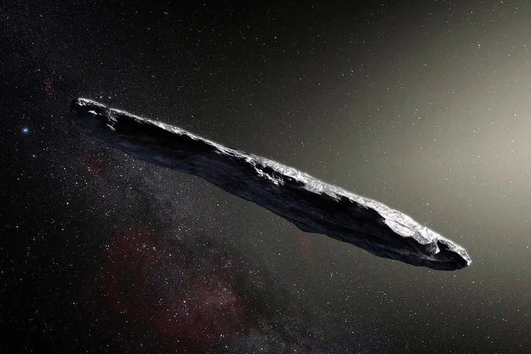 Concepção artística do Oumuamua: viajante espacial veloz e misterioso (European Southern Observatory/M. Kornmesser/Divulgação)