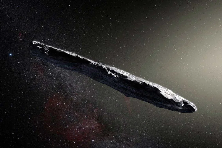 Concepção artística do Oumuamua: viajante espacial veloz e misterioso (European Southern Observatory/M. Kornmesser/Divulgação)