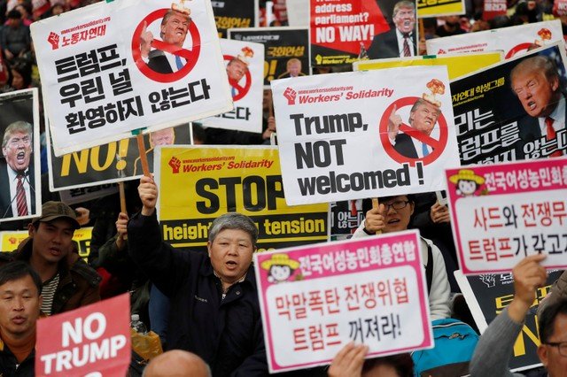 Seul: os sul-coreanos protestaram contra o presidente dos EUA