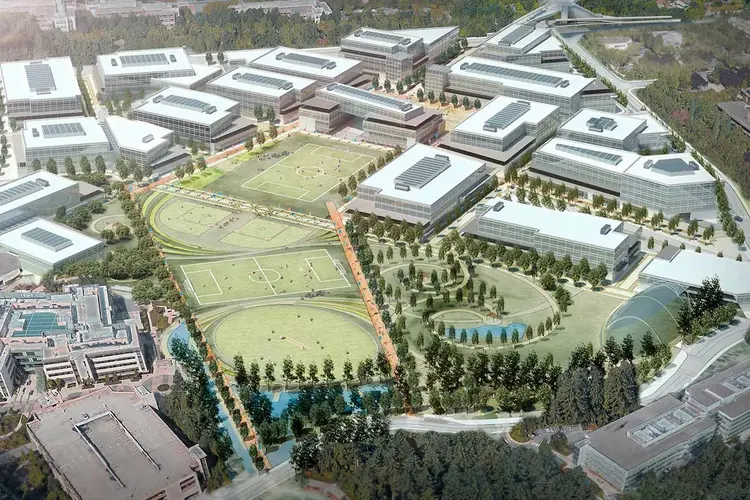 Projeto de renovação do campus da Microsoft, em Redmont, em Washington, nos EUA. (Microsoft/Divulgação)