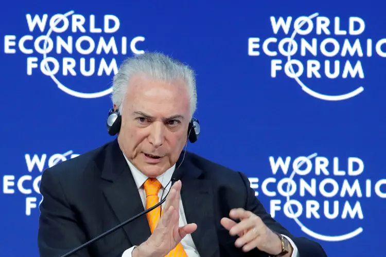 Presidente Michel Temer fala durante Fórum Econômico Mundial em Davos, na Suíça (Denis Balibouse/Reuters)