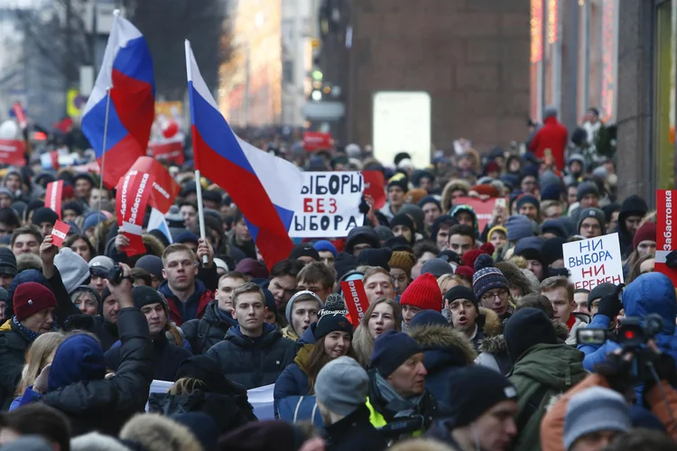 Manifestações na Rússia: em Moscou, cerca de 4.000 pessoas participaram no protesto (Sergei Karpukhin/Reuters)