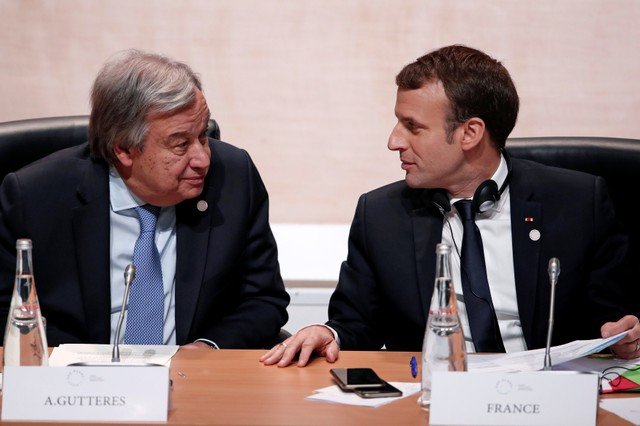 EMMANUEL MACRON: presidente francês ao lado do secretário-geral da ONU, Antonio Guterres, em encontro sobre o clima / Benoit Tessier | Reuters