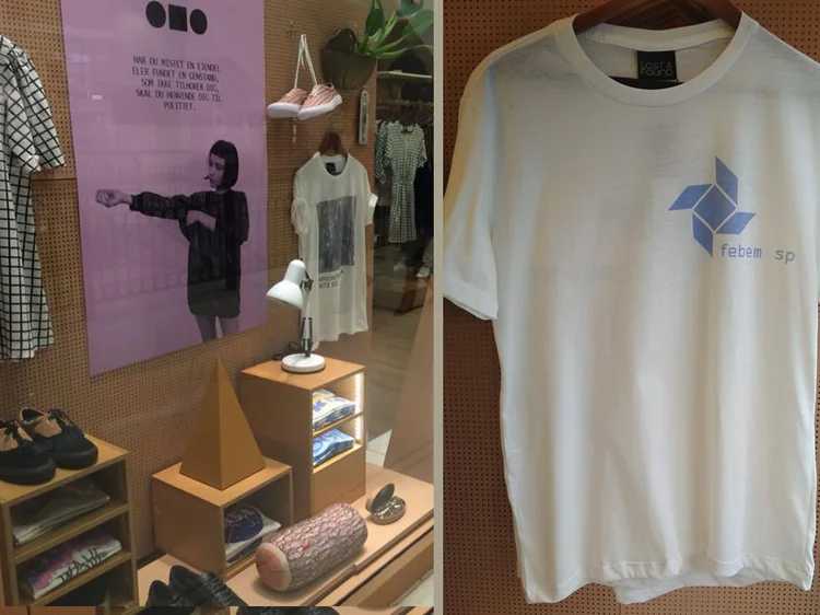 Loja da rede A Mulher do Padre e camiseta com logo da Febem: nova peça da marca gerou polêmica nas redes sociais (AMPamulherdopadre e Marcel Nunes/Facebook/Reprodução)