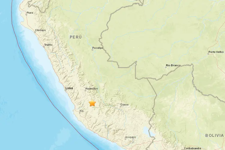 Peru: terremoto aconteceu quatro dias depois que um terremoto de magnitude 6,8 deixou dois mortos e mais de 100 feridos (USGS/Reprodução)