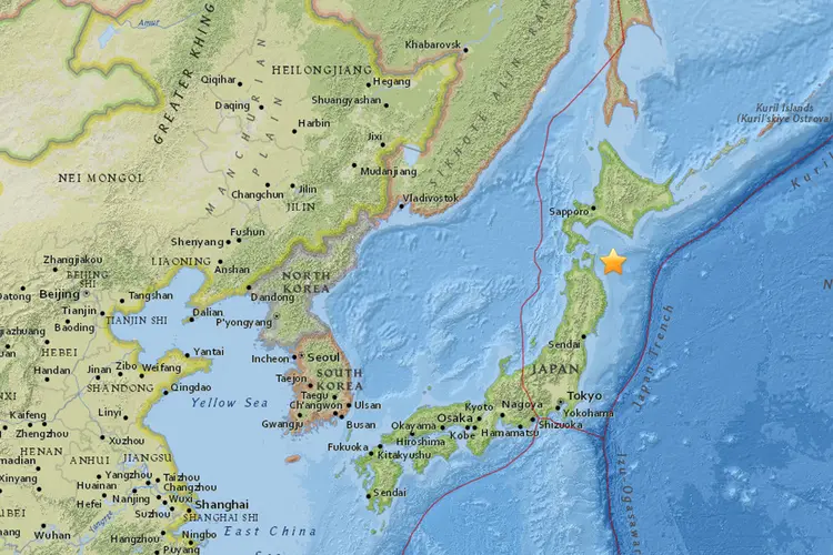 Terremoto ocorreu 103 km ao nordeste da ilha de Honshu, a profundidade de 64 km (USGS/Reprodução)