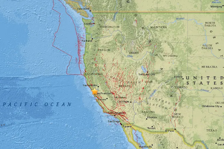 Terremoto em São Francisco: até o momento, não há relatos de feridos ou de prejuízos (USGS/Reprodução)