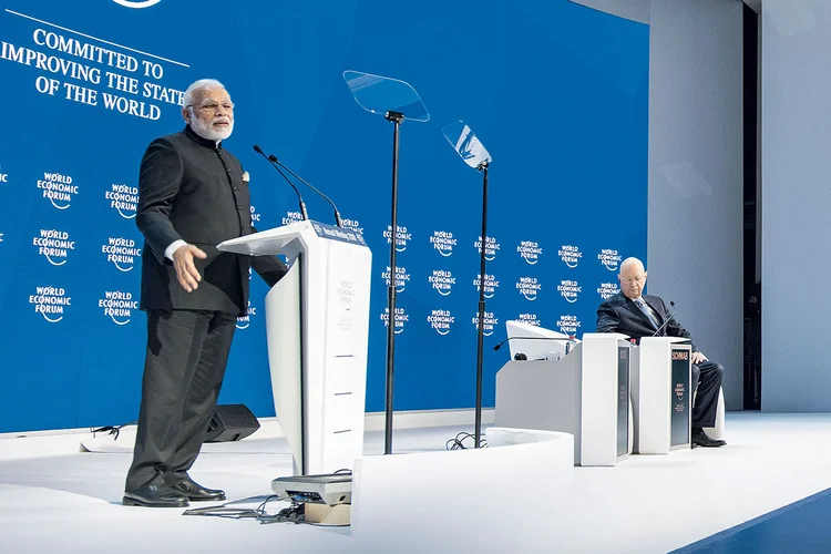 Narendra Modi, primeiro-ministro da Índia, em Davos: "O ataque à globalização é um risco como o terrorismo e as mudanças climáticas" (Valeriano di Domenico / World Economic Forum/Divulgação)