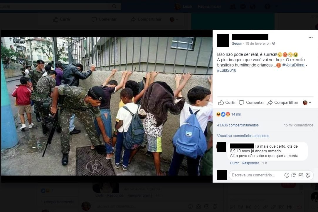 Foto de militares revistando crianças em escola do Rio é atual?