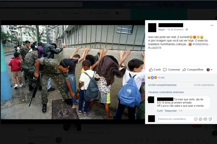 Militares revistam crianças em escolas do Rio, mas em 1994 (Facebook/Reprodução)