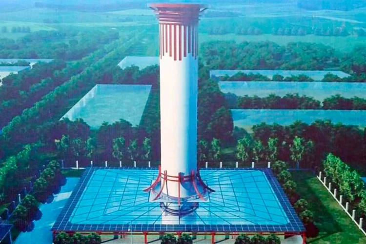 Imagem da torre de purificação de ar em Xian, na China. (© Academia Chinesa de Ciências/Reprodução)