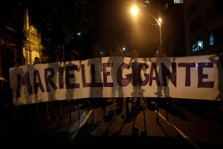 Demonstrators rally against the death of Rio de Janeiro city councilor Marielle Franco, who was shot dead in Rio de Janeiro, Brazil March 15, 2018.  The banner reads "Giant Marielle." REUTERS/Ricardo Moraes (Ricardo Moraes/Reuters Brazil)