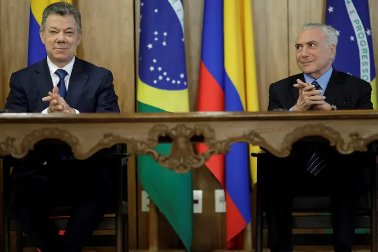 Juan Manuel Santos e Michel Temer: "Há clima e condições para este acordo", acrescentou Temer (Ueslei Marcelino/Reuters)
