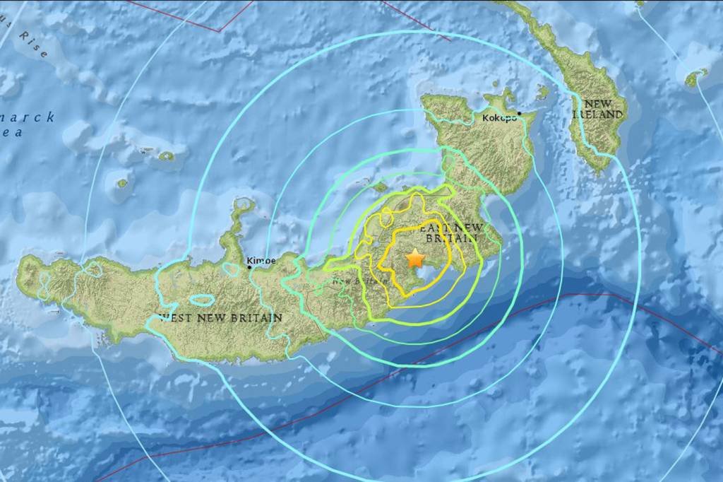 Papua Nova Guiné: moradores de várias cidades do norte relataram um forte tremor no meio da manhã que rachou estradas e construções (USGS/Reprodução)