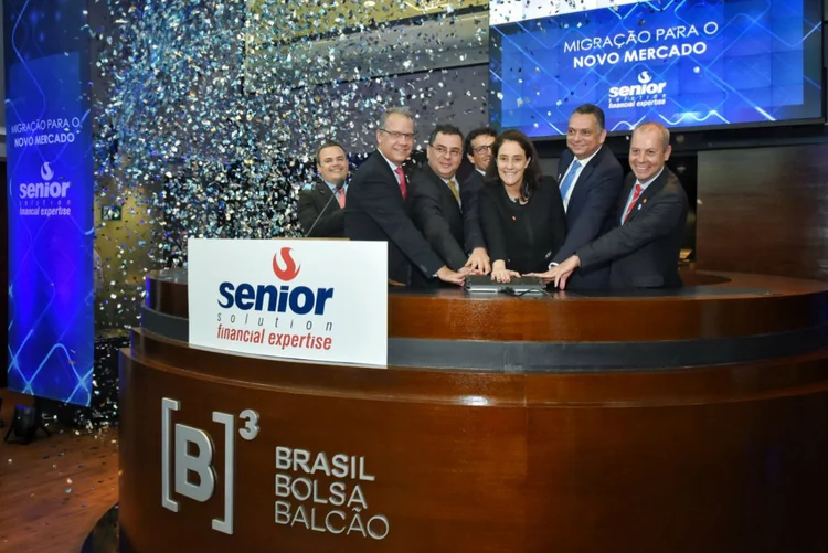 Senior Solution no dia de seu IPO, em 2013: a média empresa já atende mais de 300 clientes do setor financeiro (Senior Solution/Divulgação)