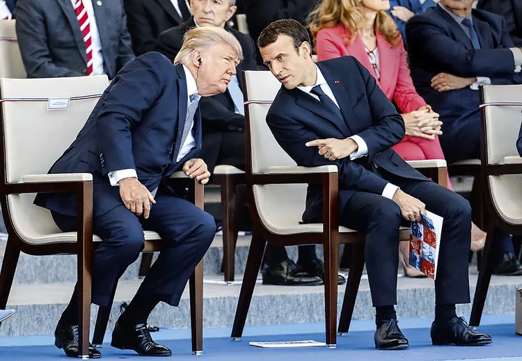 Trum e Macron: o sistema internacional de luta contra a proliferação de armas nucleares em jogo, disse Macron (Thierry Chesnot/Getty Images/Getty Images)