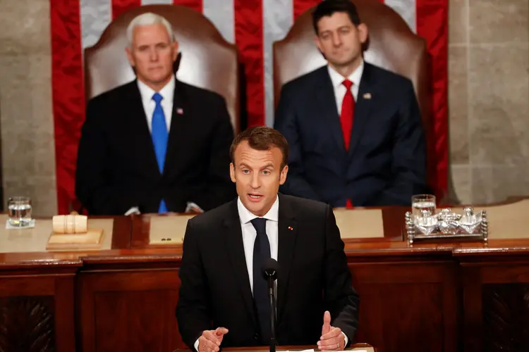 Macron: "Os EUA inventaram o multilateralismo. Agora, é quem deve ajudar a preservá-la e reinventá-la", disse o presidente francês (Aaron Bernstein/Reuters)