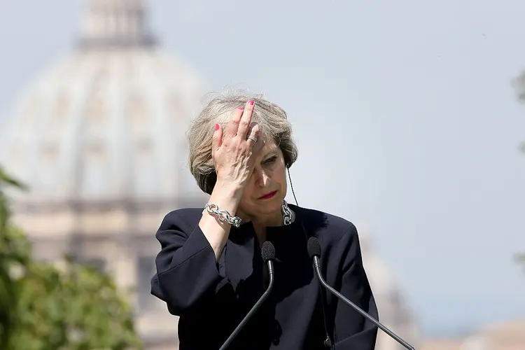 A primeira-ministra do Reino Unido, Theresa May: política britânica teme que Brexit seja usado politicamente durante pleito na Espanha por questão de Gibraltar (Franco Origlia/Getty Images)