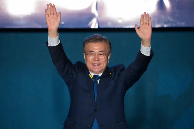 Moon Jae-in: “O objetivo final é a prosperidade mútua da Coreia do Sul e da Coreia do Norte” (SeongJoon Cho/Bloomberg)
