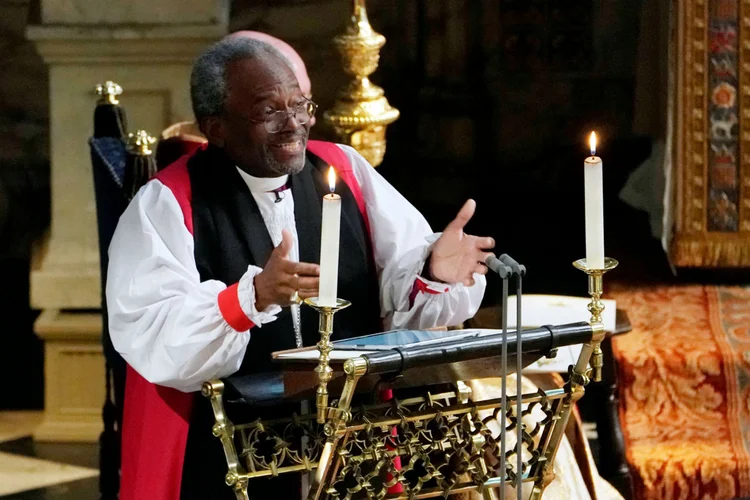 O reverendo americano Michael Curry: primeiro líder afro-americano da Igreja Episcopal americana começou o seu sermão diante do príncipe Harry e de Meghan Markle citando Martin Luther King (Yui Mok/Pool/Reuters)