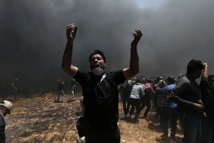Gaza: o protesto também reivindica o direito dos refugiados palestinos de retornar a seus lares (Ibraheem Abu Mustafa/Reuters)