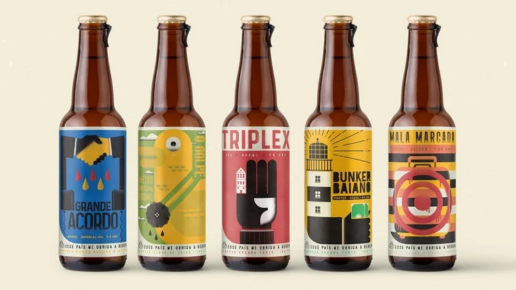 Cervejas: rótulos criados pelo designer Pevê Azevedo trazem cenas da política nacional (Pevê Azevedo/Divulgação)