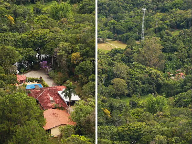 Em Atibaia: Vista aérea do sítio frequentado pelo ex-presidente Luiz Inácio Lula da Silva (Montagem/VEJA)