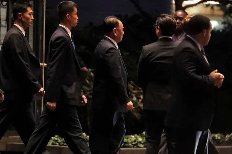 Comitiva norte-coreana: general Kim Jong Chol (centro) é o representante de mais alto nível da Coreia do Norte a pisar em solo americano em 18 anos (Lucas Jackson/Reuters)