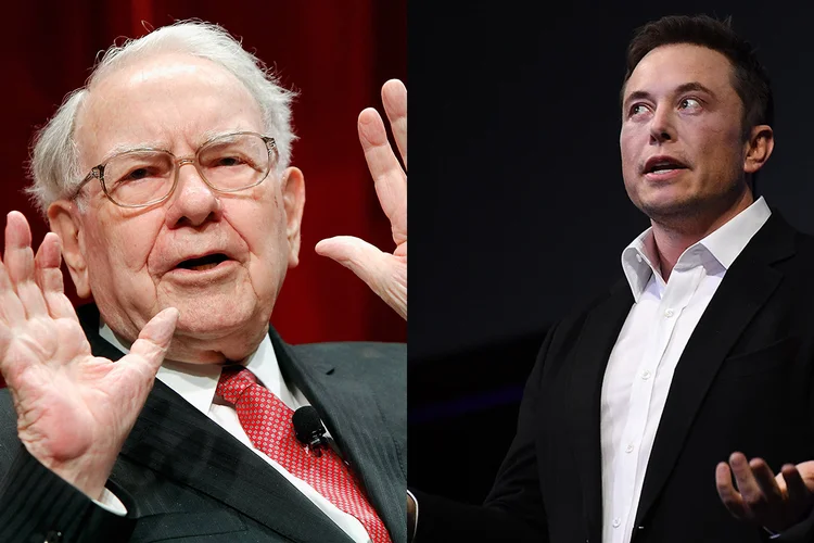 Warren Buffett x Elon Musk: megainvestidor e megaempreendedor tiveram discussão que permeia muitas startups (Paul Morigi/Bloomberg e Mark Brake/Getty Images/Site Exame)