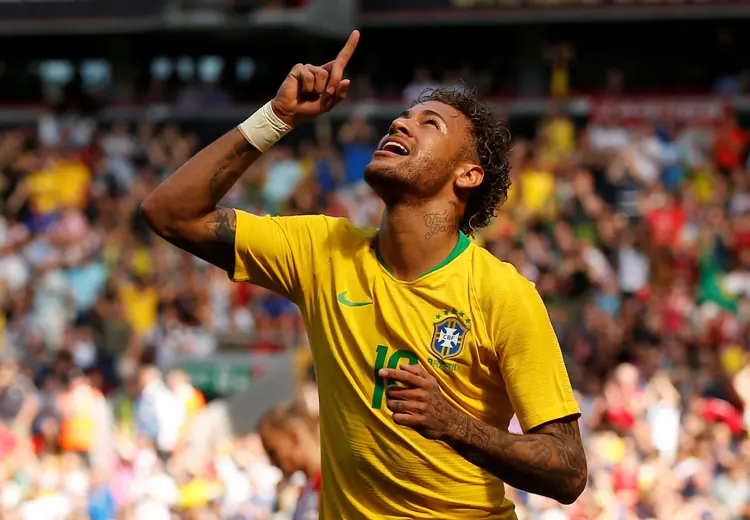 Neymar comemora o primeiro gol em partida amistosa contra a Croácia, em 03/06/2018 (Andrew Yates/Reuters)