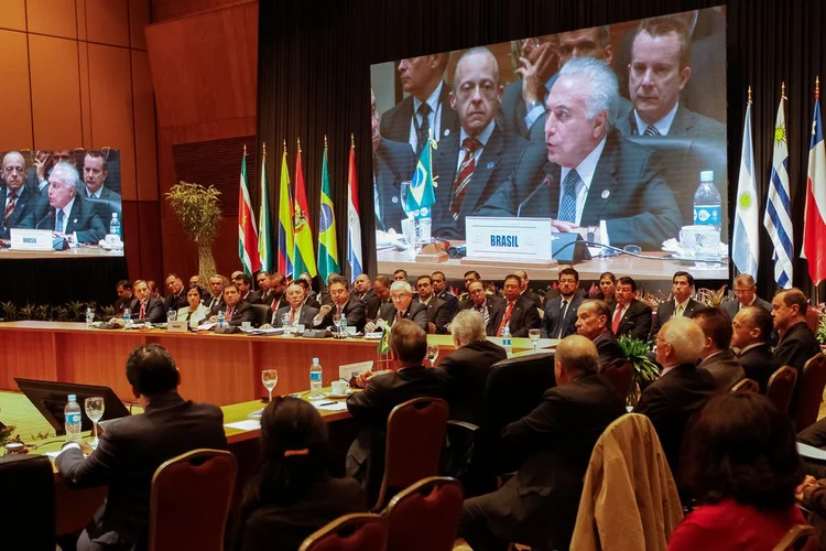 Imagem de arquivo da Cúpula do Mercosul: presidente Michel Temer durante sessão plenária do bloco (Cesar Itiberê/Agência Brasil)