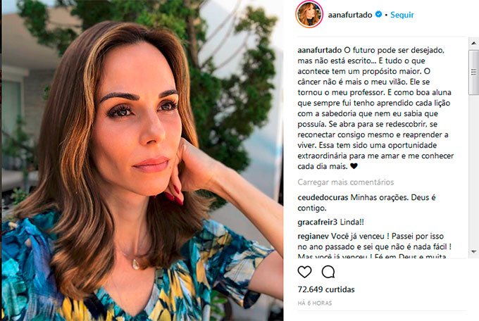 O câncer não é mais o meu vilão, afirma Ana Furtado