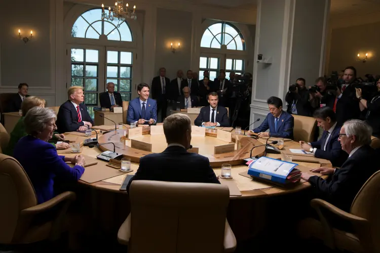Líderes das maiores economias do mundo no último encontro do G7, em 2018, no Canadá (Christinne Muschi/Reuters)