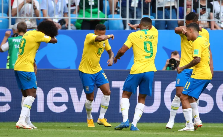Seleção: jogadores comemoraram gol com referência a videogame (Michael Dalder/Reuters)