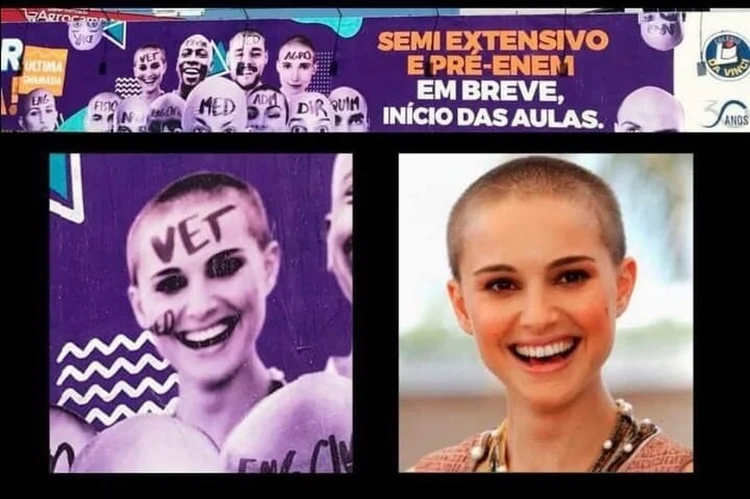 Outdoor do Colégio Da Vinci: gafe ao usar imagem de Natalie Portman (AdNews/Reprodução)