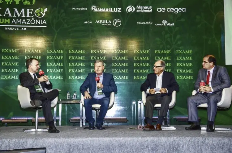 Arthur Virgílio Neto, prefeito de Manaus; Ricardo Guimarães, da consultoria Thymus Branding; e Daniel Pereira, governador de Rondônia: debate sobre o potencial da Amazônia | Fábio Nutti 